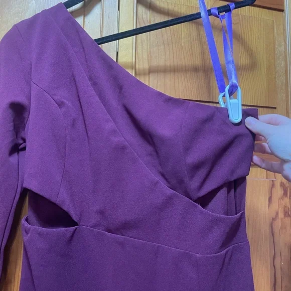 Elegant One-Shoulder Burgundy/Plum Dress - Picture 3 of 6